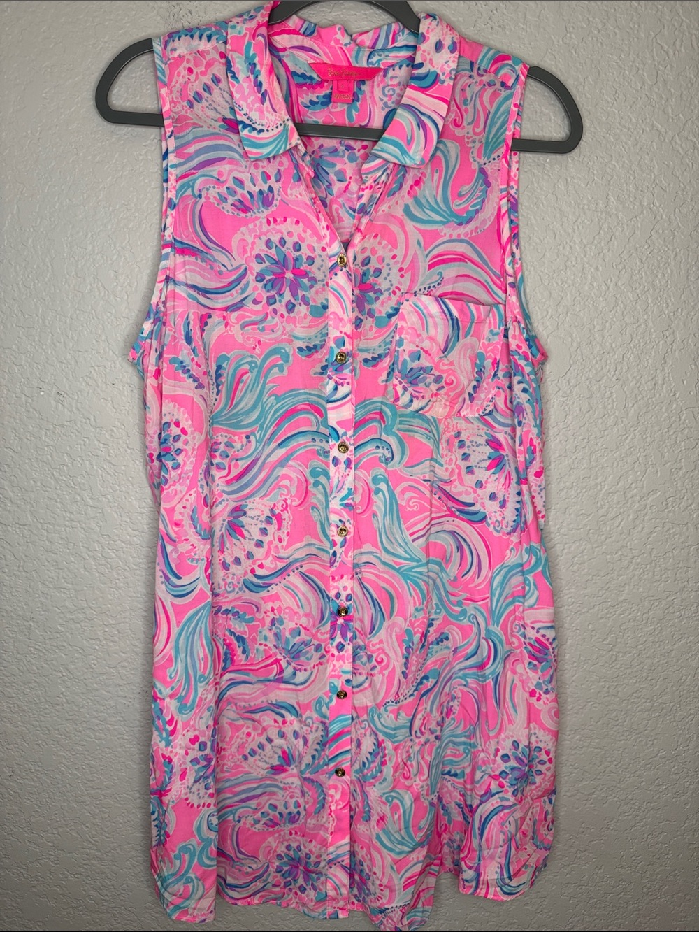 Lilly Pulitzer Prosecco Pink Sleeveless Natalie Coverup Dress Don’t Be Jelly Lg - Picture 2 of 6